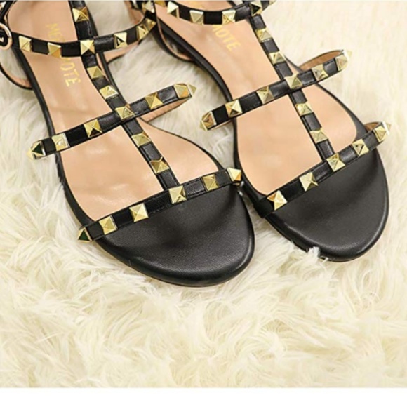 Studded Summer T Strap Sandals Flats Vacation - Picture 4 of 6